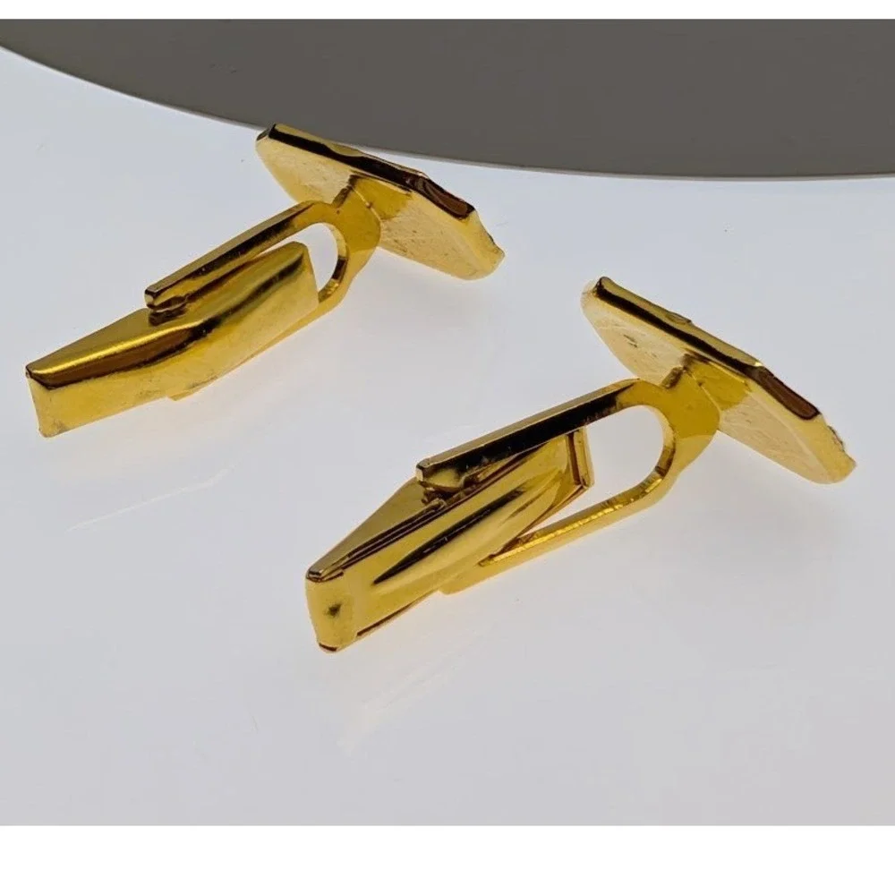 Vintage Damascene Cufflinks Black Gold Tone Floral Botanical